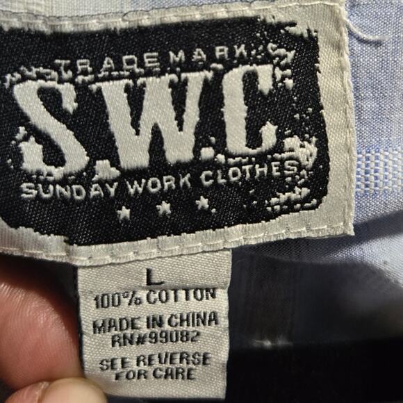SWC Sunday Work Clothes Blue Plaid Short Sleeve Button-Up Shirt Size Large - Picture 5 of 5